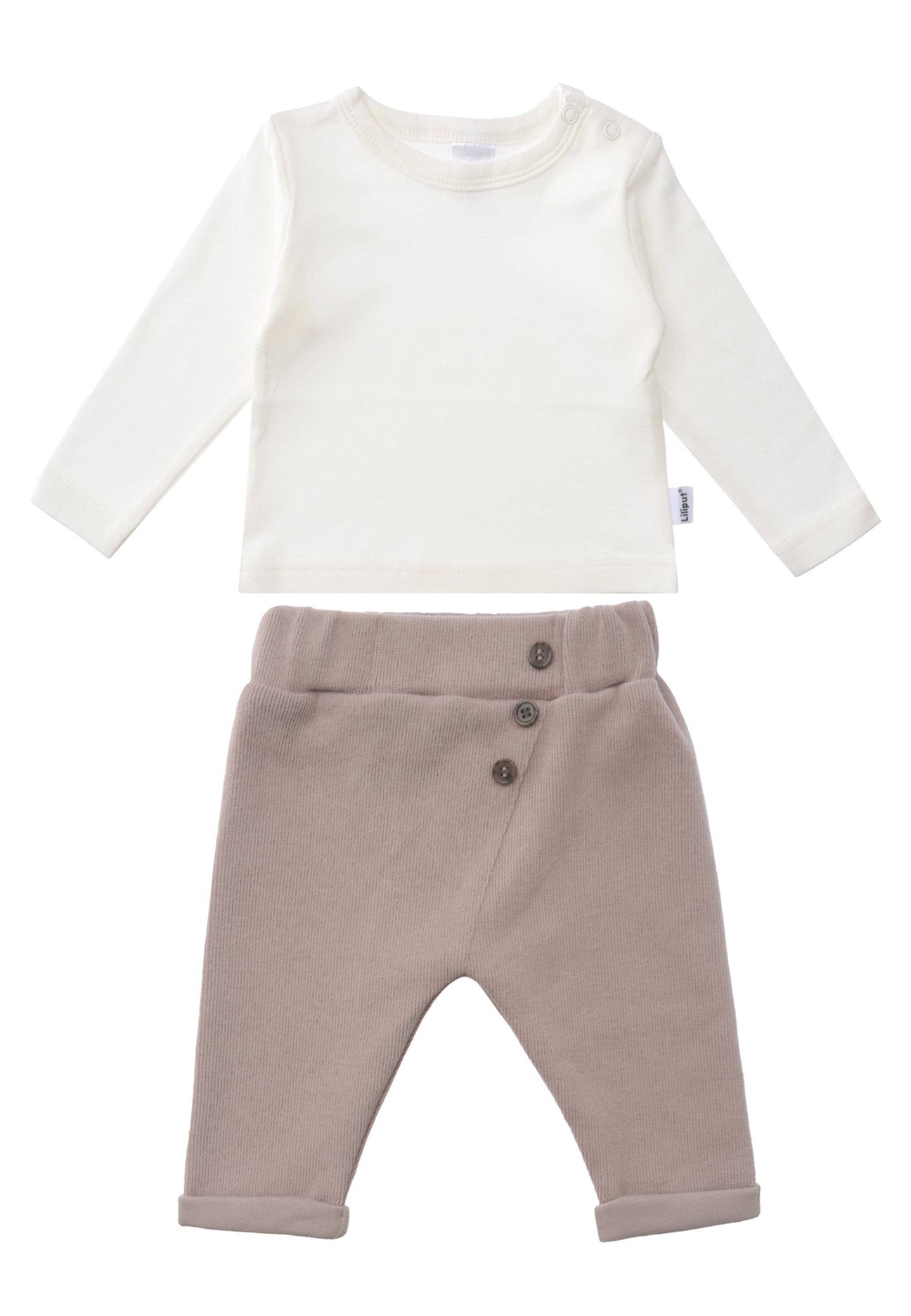 2-delig ribgebreid set in bruin