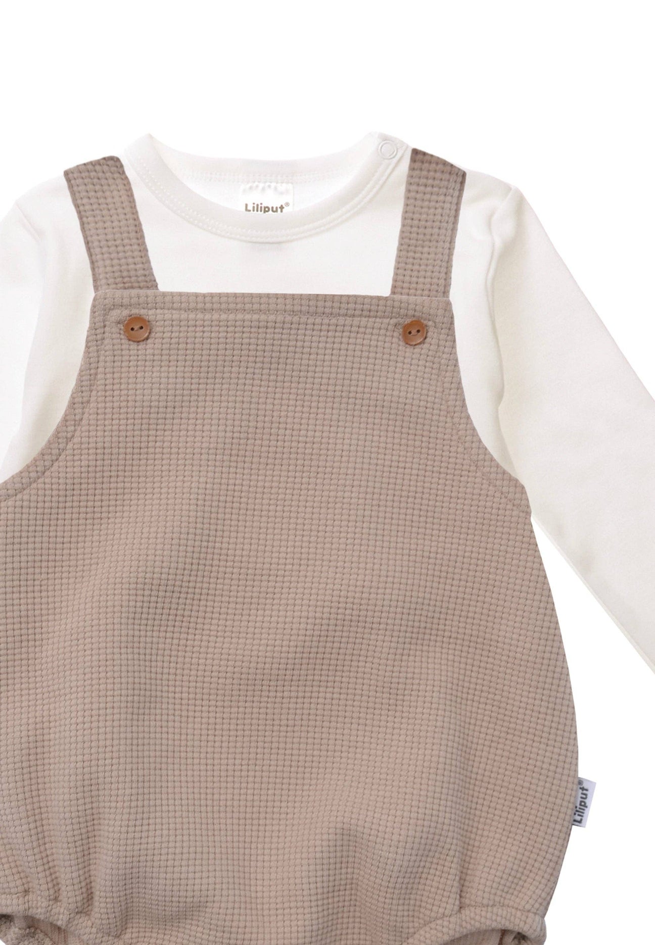 2-delige set met baby tuinbroek beige en longsleeve ecru
