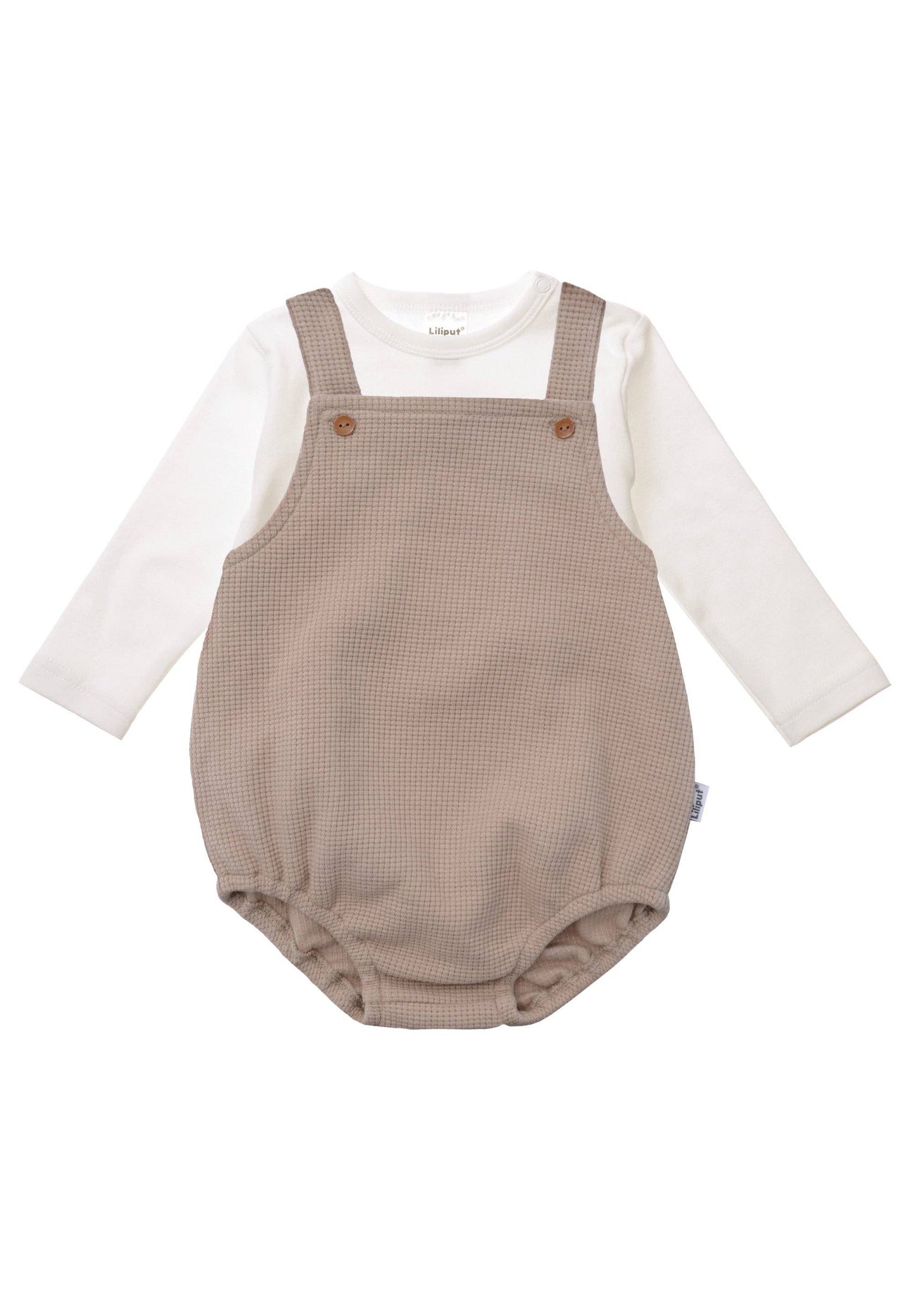 2-delige set met baby tuinbroek beige en longsleeve ecru